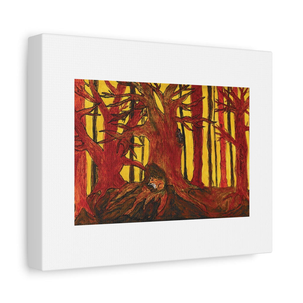 Autumn Forest and Fox - Matte Stretched Canvas